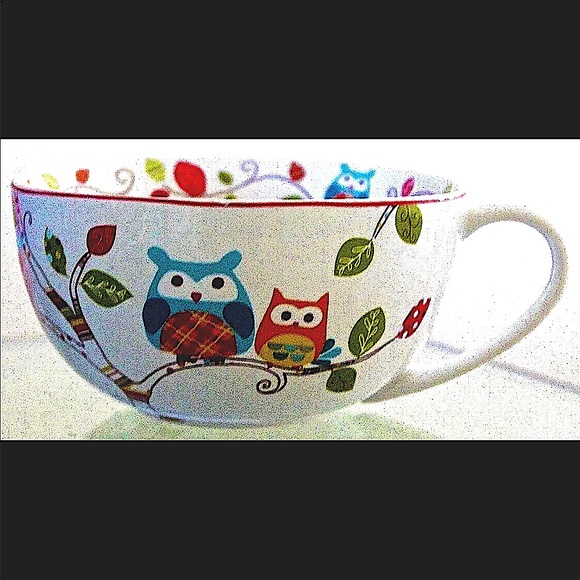 222 FIFTH ENCHANTED WOODS JUMBO MUG OWLS PORCELAIN NEW - Picture 1 of 6